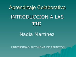 Aprendizaje Colaborativo   ,[object Object],[object Object],Nadia Martínez UNIVERSIDAD AUTONOMA DE ASUNCION 