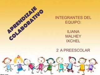 INTEGRANTES DEL
EQUIPO:
ILIANA
MALHEY
IXCHEL
2 A PREESCOLAR
 