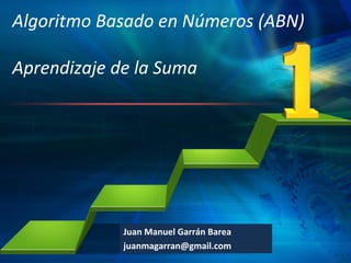 Algoritmo Basado en Números (ABN)
Aprendizaje de la Suma

Juan Manuel Garrán Barea
L/O/G/O
juanmagarran@gmail.com

 
