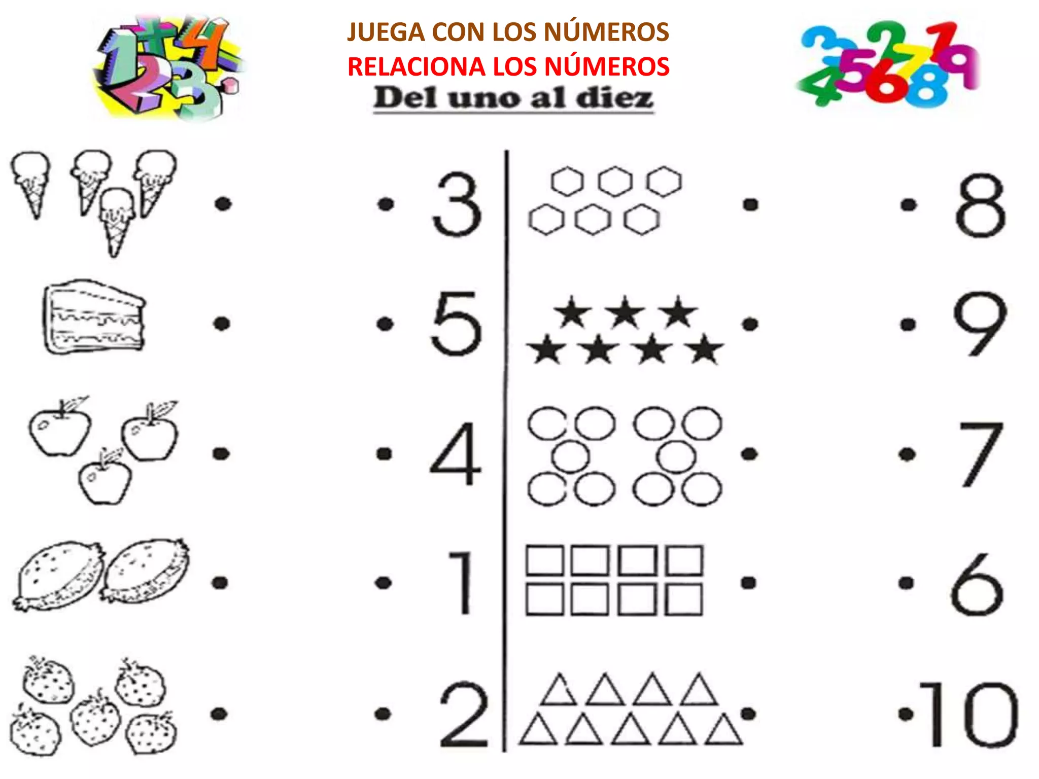 JUEGA CON LOS NÚMEROS 
RELACIONA LOS NÚMEROS 
 