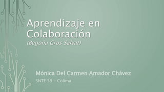 Aprendizaje en 
Colaboración 
(Begoña Gros Salvat) 
Mónica Del Carmen Amador Chávez 
SNTE 39 - Colima 
 