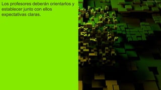 Los profesores deberán orientarlos y
establecer junto con ellos
expectativas claras.
 