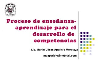 Proceso de enseñanza-
  aprendizaje para el
        desarrollo de
        competencias
       Lic. Martin Ulises Aparicio Morataya

                muaparicio@hotmail.com
 