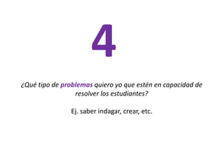 4¿Qué tipo de problemas quiero yo que estén en capacidad de resolver los estudiantes?Ej. saber indagar, crear, etc.