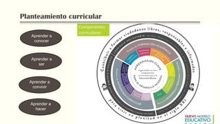 Planteamiento curricular
Aprender a
conocer
Aprender a
ser
Aprender a
convivir
Aprender a
hacer
 