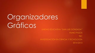 Organizadores
Gráficos UNIDAD EDUCATIVA “SAN LUIS GONZAGA”
PLINIO PAZOS
TBC
INVESTIGACIÓN EN CIENCIA Y TECNOLOGÍA
2014-2015
 