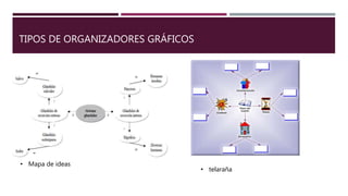 TIPOS DE ORGANIZADORES GRÁFICOS
• Mapa de ideas
• telaraña
 