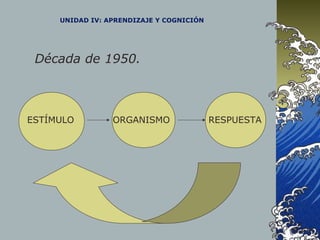 UNIDAD IV: APRENDIZAJE Y COGNICIÓN
Década de 1950.
ESTÍMULO ORGANISMO RESPUESTA
 