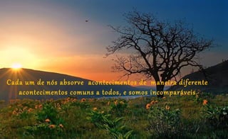 Cada um de nós absorve acontecimentos de maneira diferente
   acontecimentos comuns a todos, e somos incomparáveis.
 