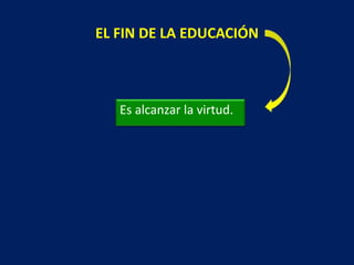 EL FIN DE LA EDUCACIÓN
Es alcanzar la virtud.
 