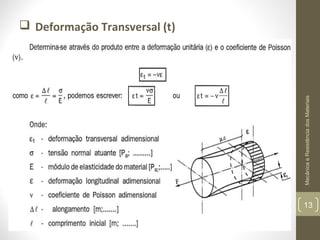 Mecânica e Resistência dos Materiais

 Deformação Transversal (t)

13

 