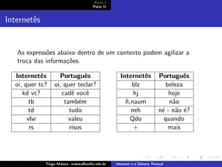 Internet e o Genero Textual