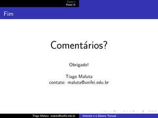 Internet e o Genero Textual
