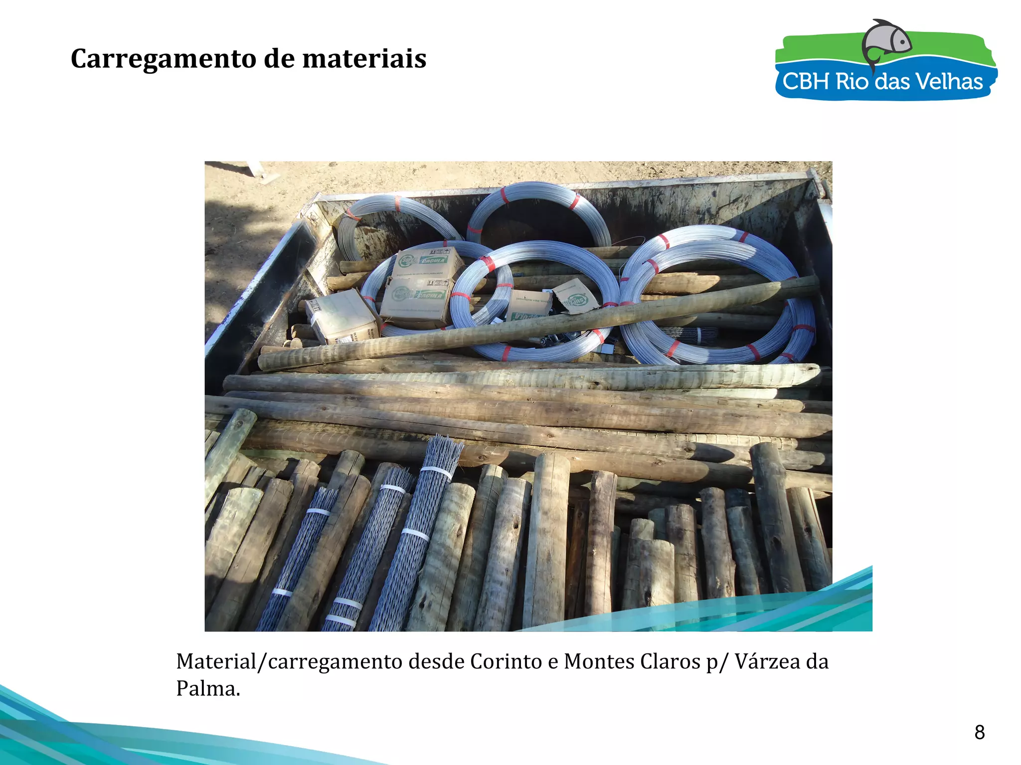 8
Material/carregamento desde Corinto e Montes Claros p/ Várzea da
Palma.
Carregamento de materiais
 