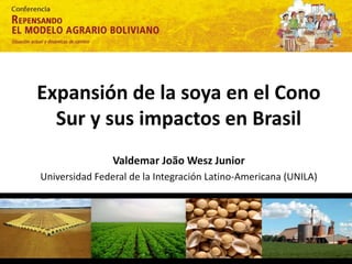 Expansión de la soya en el Cono
Sur y sus impactos en Brasil
Valdemar João Wesz Junior
Universidad Federal de la Integración Latino-Americana (UNILA)
 
