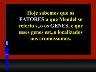 Hoje sabemos que os  FATORES  a que Mendel se referiu são os  GENES , e que esses genes estão localizados nos cromossomos. 