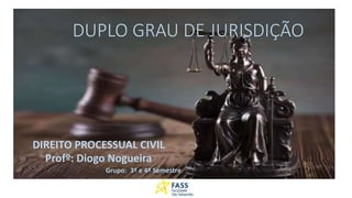 DUPLO GRAU DE JURISDIÇÃO
DIREITO PROCESSUAL CIVIL
Profº: Diogo Nogueira
Grupo: 3º e 4º Semestre
 