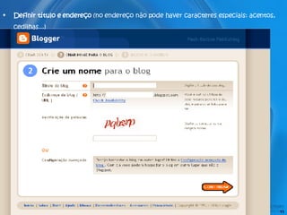Your subtopic goes here Definir título e endereço  (no endereço não pode haver caracteres especiais: acentos, cedilhas...) 