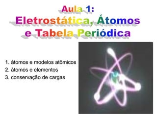 1. átomos e modelos atômicos
2. átomos e elementos
3. conservação de cargas
 