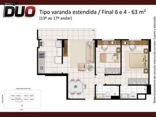 Tipo varanda estendida / Final 6 e 4 - 63 m²(13º ao 17º andar)