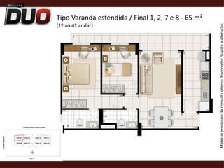 Tipo Varanda estendida / Final 1, 2, 7 e 8 - 65 m²(1º ao 4º andar)