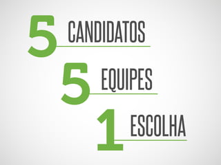 5
EQUIPES
5
ESCOLHA
1
CANDIDATOS

 