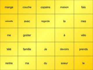le soeur du ma rentre prends devoirs Je famille télé vélo à   goûter me mes la regarde avec vaisselle fais maison copains couche mange 