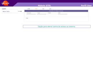 Módulo GTEL Opção para alterar senha de acesso ao sistema. Perfil User 