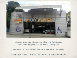 Melhorias na Sinalização da Fachada
com definição de especializações
Obras de acessibilidade externa (rampa)
Limpeza e pintura do letreiro e da fachada
 