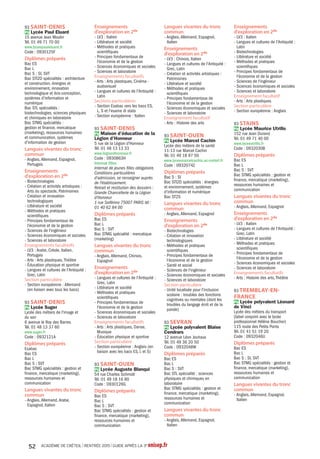 28 ACADÉMIE DE CRÉTEIL l RENTRÉE 2015 l GUIDE APRÈS LA 3e onisep.fr
1er district (D1)
Bry-sur-Marne, Fontenay-sous-Bois,
Le Perreux-sur-Marne, Nogent-sur-Marne,
Saint-Mandé, Vincennes
2e district (D2)
Champigny-sur-Marne, Chennevières-sur-
Marne, La Queue-en-Brie, Le Plessis-Trévise,
Ormesson-sur-Marne, Villiers-sur-Marne
3e district (D3)
Joinville-le-Pont, La Varenne Saint-Hilaire,
Saint-Maur-des-Fossés
4e district (D4)
Bonneuil-sur-Marne, Créteil
5e district (D5)
Alfortville, Charenton-le-Pont,
Maisons-Alfort, Saint-Maurice
6e district (D6)
Ivry-sur-Seine, Vitry-sur-Seine
7e district (D7)
Arcueil, Gentilly, Le Kremlin-Bicêtre,
Villejuif
8e district (D8)
Cachan, Chevilly-Larue, Fresnes,
L’Hay-les-Roses, Rungis
9e district (D9)
Choisy-le-Roi, Orly, Thiais, Villeneuve-le-Roi
10e district (D10)
Boissy-Saint-Léger, Limeil-Brévannes,
Mandres-les-Roses, Santeny, Sucy-en-Brie,
Valenton, Villecresnes,
Villeneuve-Saint-Georges
1er district (D1)
Epinay-sur-Seine, L’Île-Saint-Denis,
Saint-Denis, Saint-Ouen, Villetaneuse
2e district (D2)
Aubervilliers, Dugny, La Courneuve,
Le Bourget, Pierrefitte-sur-Seine, Stains
3e district (D3)
Drancy, Le Blanc-Mesnil
4e district (D4)
Aulnay-sous-Bois, Sevran,
Tremblay-en-France, Villepinte
5e district (D5)
Bobigny, Le Pré-Saint-Gervais, Les Lilas,
Pantin
6e district (D6)
Bagnolet, Montreuil, Noisy-le-Sec,
Romainville, Rosny-sous-Bois
7e district (D7)
Bondy, Clichy-sous-Bois, Le Raincy,
Les Pavillons-sous-Bois, Livry-Gargan,
Montfermeil, Vaujours
8e district (D8)
Gagny, Gournay-sur-Marne,
Neuilly-Plaisance, Neuilly-sur-Marne,
Noisy-le-Grand, Villemomble
93 Seine-Saint-Denis93 Seine-Saint-Denis
94 Val-de-Marne94 Val-de-Marne
Districts et communes de Seine-Saint-Denis (93) et du Val-de-Marne (94)
Source:RectoratdeCréteil-20/01/2014-PAPP-DavidValageas-6643
N
S
EO
 
