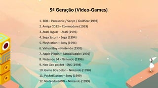 5ª Geração (Video-Games)
1. 3D0 – Panasonic / Sanyo / GoldStar(1993)
2. Amiga CD32 – Commodore (1993)
3. Atari Jaguar – Atari (1993)
4. Sega Saturn - Sega (1994)
5. PlayStation – Sony (1994)
6. Virtual Boy – Nintendo (1995)
7. Apple Pippin – Bandai/Apple (1995)
8. Nintendo 64 - Nintendo (1996)
9. Neo Geo pocket - SNK (1998)
10. Game Boy Color – Nintendo (1998)
11. PocketStation – Sony (1999)
12. Nintendo 64DD – Nintendo (1999)
 