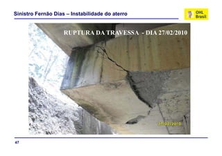 Sinistro Fernão Dias – Instabilidade do aterro


                    RUPTURA DA TRAVESSA - DIA 27/02/2010




47
 