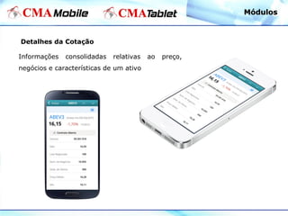 Detalhes da Cotação
Informações consolidadas relativas ao preço,
negócios e características de um ativo
MódulosMódulos
 