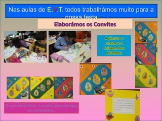 Nas aulas de E.V.T. todos trabalhámos muito para a
                    nossa festa


                                 A pintura o
                                 recorte e a
                                colagem dos
                                  desenhos
 