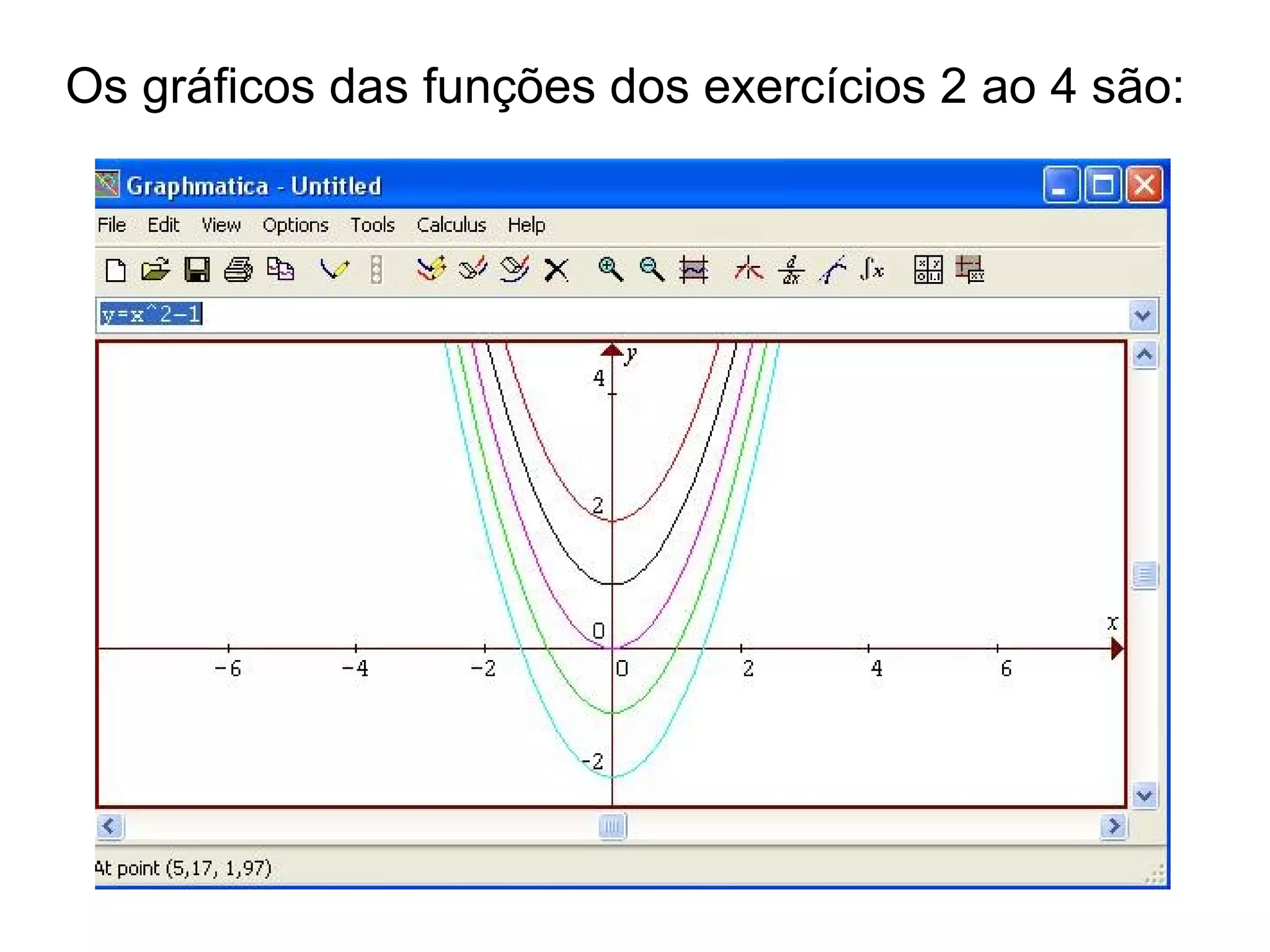 Os gráficos das funções dos exercícios 2 ao 4 são:  
