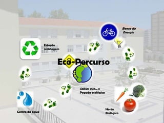 A escola antes da nossa intervenção
                                                             Banca da
                                                             Energia


                 Estação
                 reciclagem



                         Eco-Percurso

                              Sabias que… e
                              Pegada ecológica




                                                 Horta
Centro da água                                   Biológica
 
