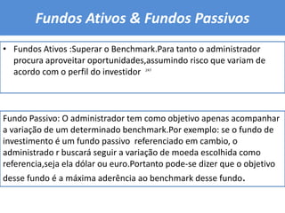BenchmarkQuando se apura o desempenho de algum investimento, é preciso ter como base ou padrão outro índice ou medida.O benchmark é utilizado para avaliar,medir e, principalmente,compara produtos,serviços,processos e funções.No mercado financeiro,o termo é utilizado para determinar um índice que servirá como parâmetro para comparação de investimentos.A rentabilidade relativa  esta associada à comparação de um benchmark ou um referencial.240