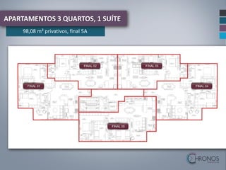 APARTAMENTOS 3 QUARTOS, 1 SUÍTE
98,08 m² privativos, final 5A

 