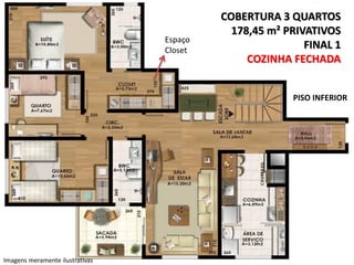 Espaço
Closet

COBERTURA 3 QUARTOS
178,45 m² PRIVATIVOS
FINAL 1
COZINHA FECHADA
PISO INFERIOR

Imagens meramente ilustrativas

 