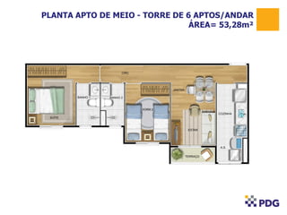 PLANTA APTO DE MEIO - TORRE DE 6 APTOS/ANDAR
ÁREA= 53,28m²

 