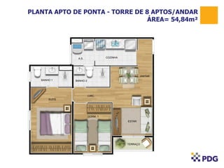 PLANTA APTO DE PONTA - TORRE DE 8 APTOS/ANDAR
ÁREA= 54,84m²

 