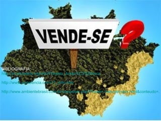 BIBLIOGRÁFIA: http://pt.wikipedia.org/wiki/Floresta_Amaz%C3%B4nica http://www.webciencia.com/17_intro.htm http://www.ambientebrasil.com.br/composer.php3?base=./natural/index.html&conteudo=./natural/biomas/amazonia.html 