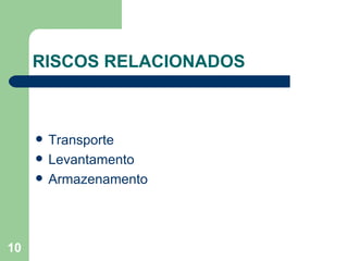 RISCOS RELACIONADOS Transporte Levantamento  Armazenamento  
