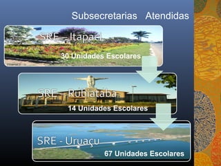 Subsecretarias Atendidas



30 Unidades Escolares




 14 Unidades Escolares




           67 Unidades Escolares
 
