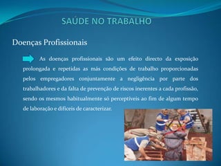 Iluminação semi - indirectaCondições ambientais de trabalhoRuídos         O ruído pode atingir um nível elevado isso pode ser prejudicial para a saúde do trabalhador, pode diminuir a capacidade de concentração, aumentar a irritabilidade e probabilidade de ocorrência de acidente, diminui a produtividade, origina alguma fadiga, podem causar mau – estar no corpo do trabalhador.