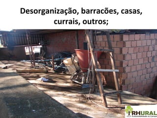 Desorganização, barracões, casas, currais, outros; 