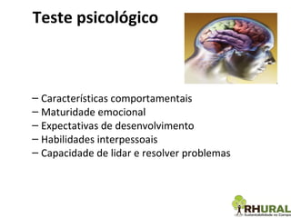 Teste psicológico Características comportamentais Maturidade emocional Expectativas de desenvolvimento Habilidades interpessoais Capacidade de lidar e resolver problemas 
