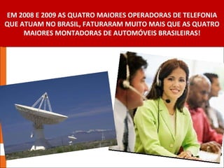 EM 2008 E 2009 AS QUATRO MAIORES OPERADORAS DE TELEFONIA QUE ATUAM NO BRASIL, FATURARAM MUITO MAIS QUE AS QUATRO MAIORES MONTADORAS DE AUTOMÓVEIS BRASILEIRAS! 