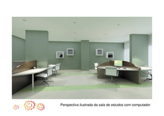 Perspectiva ilustrada da sala de estudos com computador
 