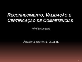 1 Reconhecimento, Validação e Certificação de Competências Nível Secundário Área de Competência: CLC/STC 